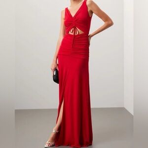 Zac Posen Red Maxi Dress with Cutout and Slit